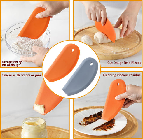 2PCS Bowl Scraper, Kaloo Silicone Food Scraper for Bread, Bench, Dough, Sourdough, Baking Dishwasher Safe (6.9"*3.14", Grey+Orange)...