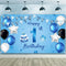 Happy 1st Birthday Backdrop Banner Blue Newborn Boys First Birthday Backdrop Photography Background for 1st Birthday Baby Shower Party Decorations...