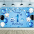 Happy 1st Birthday Backdrop Banner Blue Newborn Boys First Birthday Backdrop Photography Background for 1st Birthday Baby Shower Party Decorations...