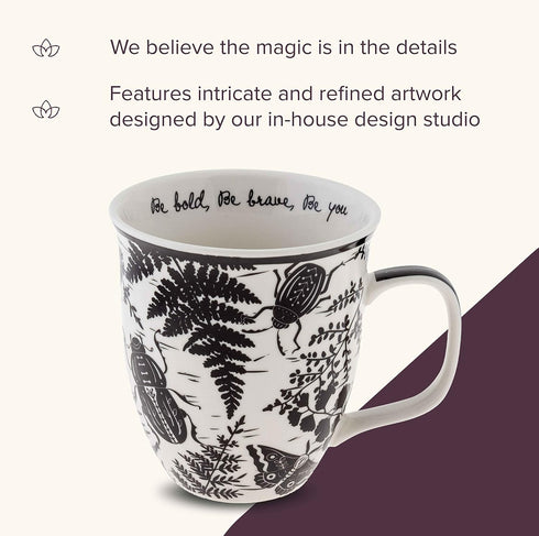 Karma Gifts 16 oz Black and White Boho Mug Beetle - Cute Coffee and Tea Mug - Ceramic Coffee Mugs for Women and Men...