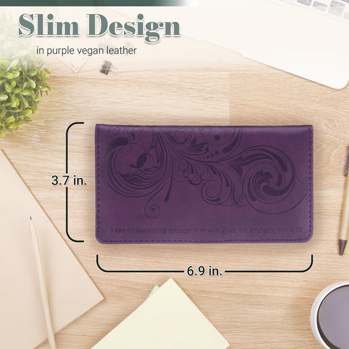 Christian Art Gifts Purple Faux Leather Checkbook Cover for Women - I Can Do Everything Through Him - Bi-fold Checkbook Cover for Duplicate Checks...