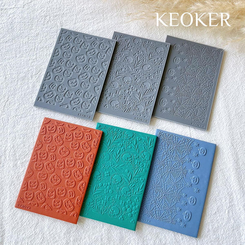 Keoker Polymer Clay Texture Sheets Halloween, Halloween Clay Texture Mat for Making Earrings Jewerly, Halloween Polymer Clay Earrings Tools (No. 1...