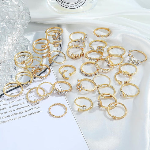 Gold Knuckle Stacking Rings Set for Women, Boho Dainty Sparkle Crystal Rhinestone Moon Star Rings Sets, Vintage Joint Rings Pack Jewelry Gift for ...