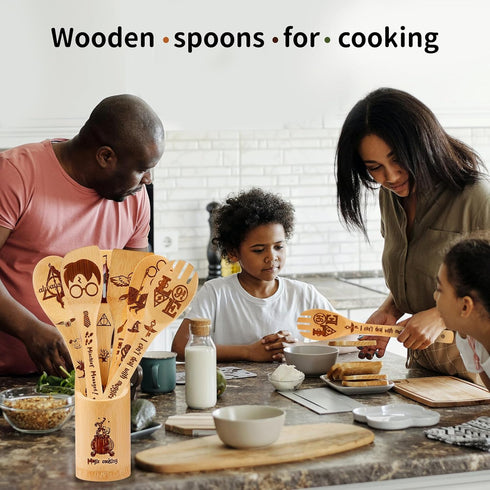Harry Gifts for Women Kitchen Accessories Wooden Spoons for Cooking Utensils Set 7pcs Magic Wizard Spoon for Wedding&Housewarming-Wooden Spatula f...