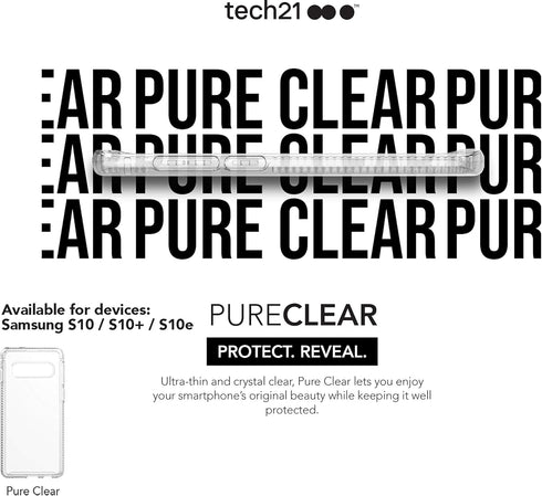 tech21 Protective Samsung Galaxy S10 Plus Case Ultra Thin Back Cover with BulletShield Protection - Pure Clear - Transparent...