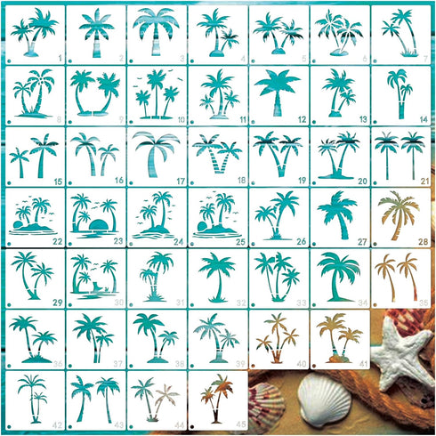 45pcs Palm Tree Stencils for Painting on Wood Summer Stencils Paint Beach Palm Burning Patterns Template on Art Craft Canvas Wall Fabric Rock (45 ...