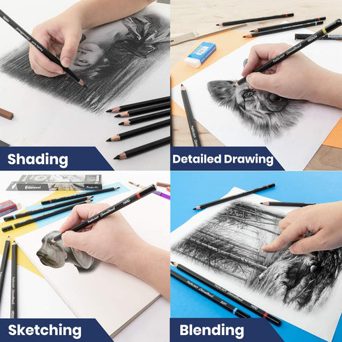 Pacific Arc Premium Charcoal Drawing Pencils for Artists - 6 Pieces Soft Medium and Hard - Charcoal Pencils for Drawing, Sketching and Shading - G...