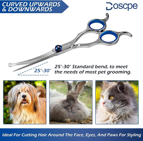 Curved Dog Grooming Scissors 6.69 inches Round Tips Pet Grooming Shears for Dog Cat on Face Paw Hair Trimming Right Left Handed...