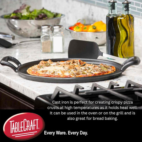 TableCraft CW30118 17" Pre-Seasoned Cast Iron Pizza Pan, Round Baking Pan for Crispy Crusts, Commercial Quality for Oven or Grill Use...