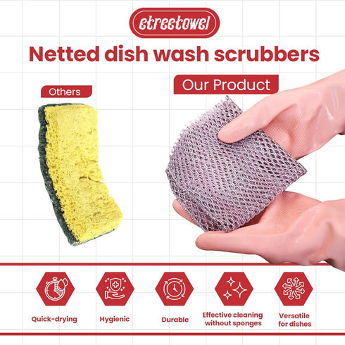 Long Duty Dish Scrubber (8PCs) Non Scratch Scourer Cloth Pads and Pot Scrubbers Netted Wash - Replace Kitchen Sponges for Dishwashing No Odor dish...