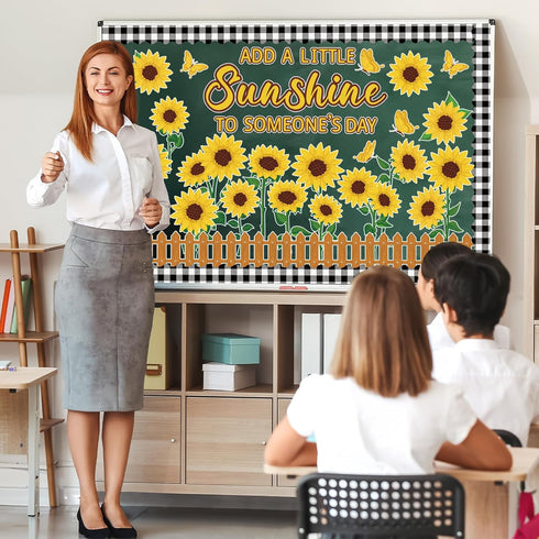 Sunflower Bulletin Board Decoration Sun Flower Cutout Set with Butterflies Fences Bulletin Cardboard with Motivational Sayings Cutouts for Classro...