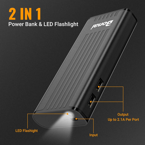 BONAI 10000mAh Portable Charger for Heated Vest, 5V 2.1A Battery Pack for Heated Jacket with Dual USB Output & LED Flashlight for iPhone iPad iPod...