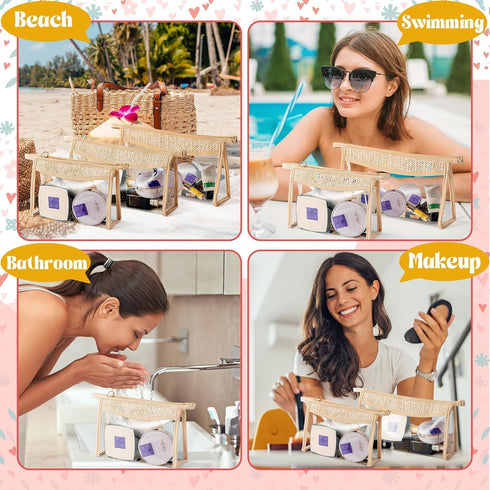 Boho Patch Cosmetic Bag - 3Pcs Summer Toiletry Bag Beige Clear Waterproof Travel Makeup Bag PVC Zipper Clutch Daily Use Purse Summer Beach Gifts f...