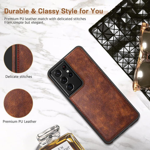 LOHASIC for Galaxy S21 Ultra Case, Premium Leather Luxury Business PU Non-Slip Grip Shockproof Bumper Full Body Protective Cover Phone Cases for S...