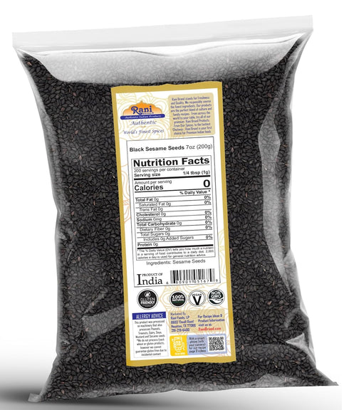 Rani Sesame Seeds Whole Black, Raw (Kala Till) 7oz (200g) ~ All Natural | Gluten Friendly | NON-GMO | Vegan | Indian Origin...