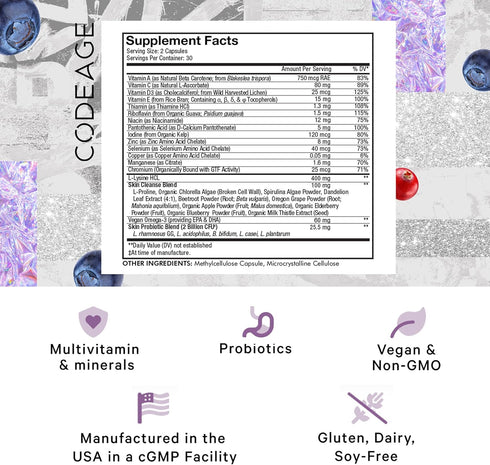 Codeage Teen Clearface Adolescent Face, Skin & Pimples, Vitamins A, C, D3, E, Pantothenic Acid, Niacin, Zinc Supplement Teenagers, Probiotics, L-L...