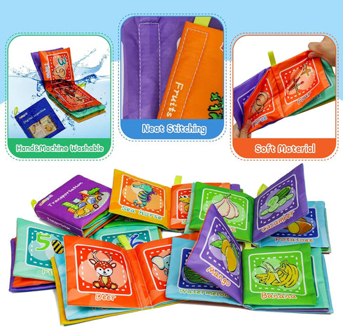 Dr.Rapeti Soft Cloth Books Baby Books Bath Books 6-Pack for Baby Infant Toddler Kids Crinkle Squeaky Washable Chewable Non-Toxic Early Educational...