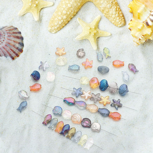 KINGSHINE 650pcs Starfish Beads Shell Beads Snails Beads Fish Glass Beads for Jewelry Making,Ocean Themed Colorful Star Beads for Bracelet Making,...