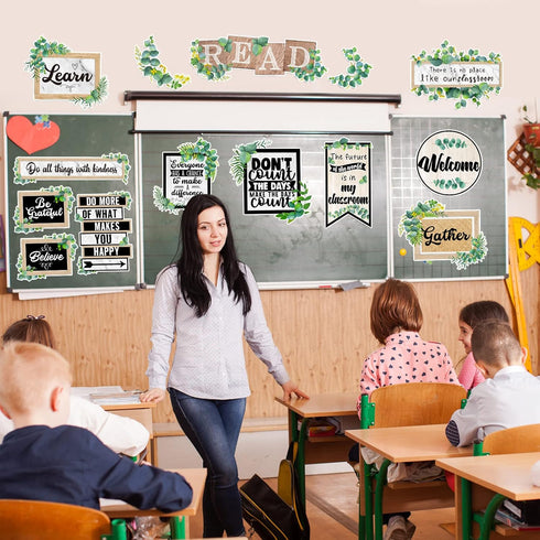 26 Pieces Eucalyptus Classroom Bulletin Board Set Classroom Positive Sayings Accents Inspirational Cutouts Motivational Gallery Signs for Back to ...