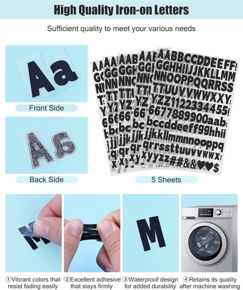 1 Inch Iron on Letters and Numbers for Clothing, 5 Sheets 755 Pieces Vinyl Heat Transfers Letters with A-Z and 0-9 Iron on Letters for Fabric Numb...