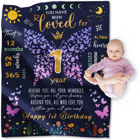 1 Year Old Girl Gifts for 1st Birthday Blanket, 1st Birthday Gifts for One Year Old Girl, Baby Girl First Birthday Gift Blanket, 50"x40" Happy 1st...