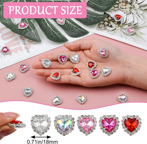 Rhinestones Buttons Embellishments, 30 Pcs Heart Rhinestones for Crafts Flatback Pearl Crystal Rhinestone Buttons for Sewing DIY Clothing Wedding ...