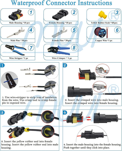 MUYI 10 Kit 3 Pin Way Waterproof Electrical Connector 1.5mm Series Terminals Heat Shrink...
