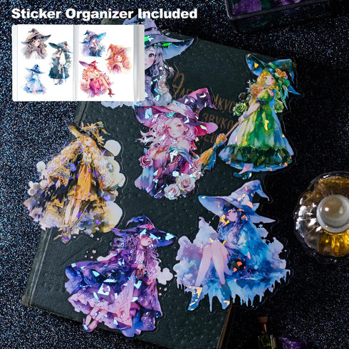 30Pcs Large PET Witch Stickers, Holographic Stickers for Scrapbooking, DIY Crafts, Waterproof Journaling Supplies & Junk Journal Ephemera, with St...