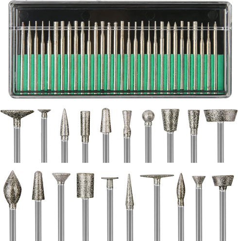 Stone Carving Set Diamond Burr Bits Compatible with Dremel, 50PCS Polishing Kits Rotary Tools Accessories with 1/8’ Shank for Carving, Engraving, ...