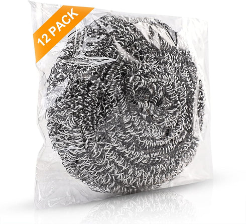 12Pack Upgraded Steel Wool Scrubbers by ovwo - Premium Stainless Steel Scrubber, Metal Scouring Pads, Steel Wool Pads, Kitchen Cleaner, Heavy Duty...