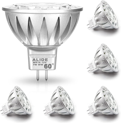 ALIDE MR16 7W 60 Degrees GU5.3 Led Bulbs Replace 50W-75W Halogen Equivalent,2700K Warm White,12V Low Voltage MR16 Bulb Spotlight for Outdoor Lands...