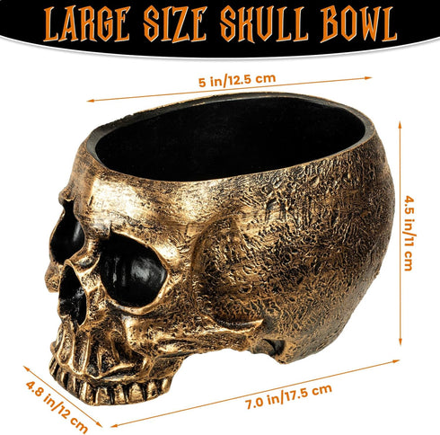 Skull Planters for Indoor Plants, 7 Inch Large Halloween Skull Candy Bowl, Bronze Resin Gothic Skull Planter Pot Vase for Home Office Desk Decorat...