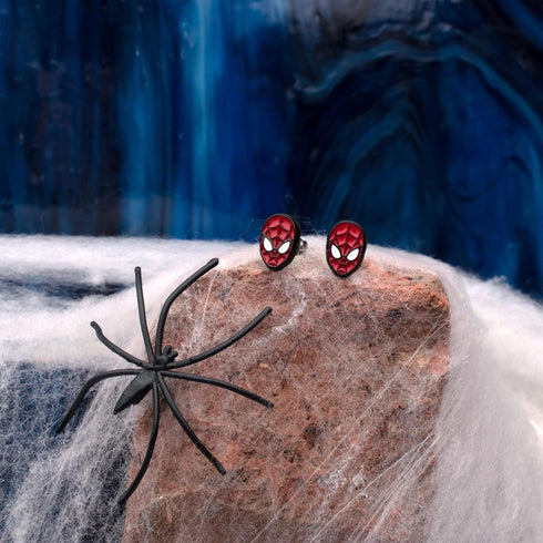 Officially Licensed Hypoallergenic Marvel Comics Girls Spider Man Base Metal Face Stud Earrings, Red, One Size...