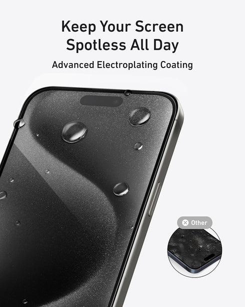 Anker 9H+ Glass for iPhone 15 Pro Screen Protector, Military Grade Shatterproof & Ultra Durable Screen Protector for 15 Pro, Tempered Glass Full C...
