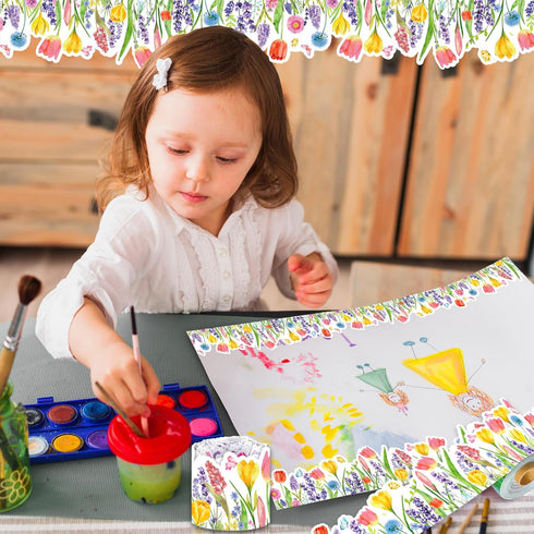 67.9 Ft Tulip Bulletin Board Border, Bulletin Border Flower Shape Scrolling Bulletin Board Decorative Stickers for School Classroom Office Chalkbo...