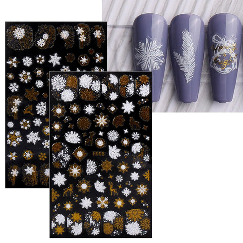 JMEOWIO 8 Sheets Christmas Glitter Nail Art Stickers Decals Self-Adhesive Pegatinas Uñas Snowflake Xmas Winter Holiday Cute Gold White Nail Suppli...