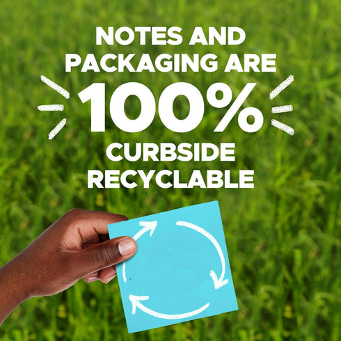 Post-it 100% Recycled Paper Super Sticky Notes, 2X The Sticking Power, 3x3 in, 12 Pads, 70 Sheets/Pad, Oasis Collection (654R-12SST)...