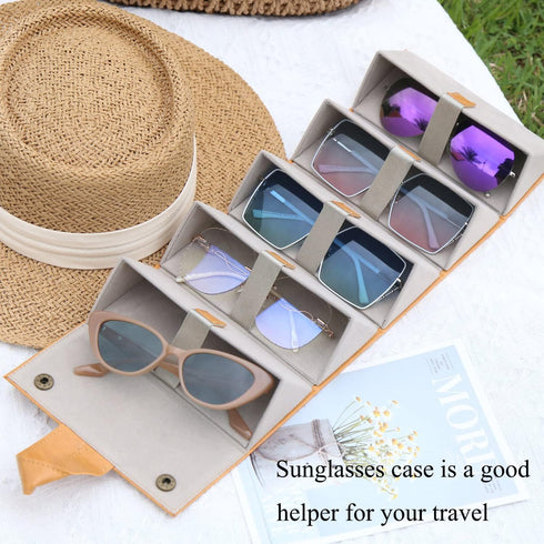 Sunglass Case for Men or Women Hard Multi Eyeglasses Case Box Portable 5 Slot Glasses Organizer Holder Eyewear Bag (Light brown-gray inside)...