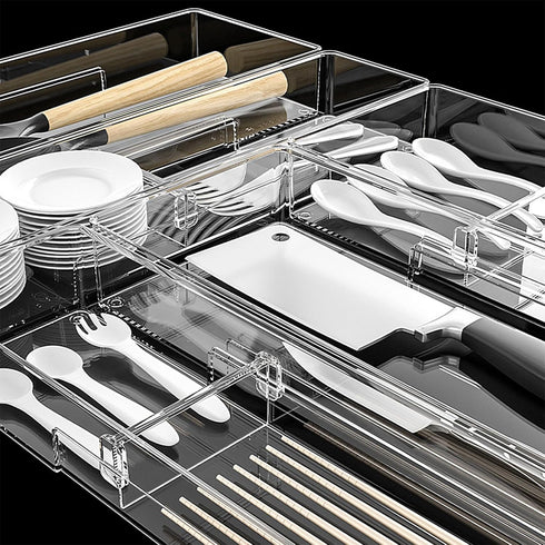 Clear Kitchen Drawer Organizer,Adjustable Utensil Organizer,Silverware Organizer,Drawer Flatware Organizer Tray for Organizing Kitchen Drawers,Off...