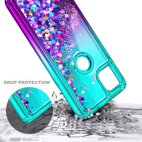 NZND Case for Motorola One 5G Ace (One 5G UW Ace) with Tempered Glass Screen Protector (Maximum Coverage), Sparkle Glitter Flowing Liquid Women Gi...