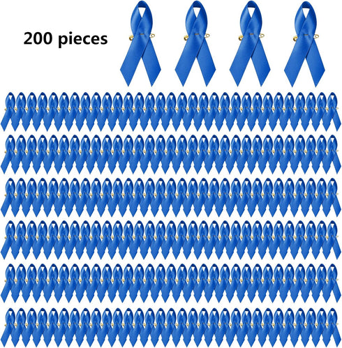 200 Pieces Blue Satin Awareness Ribbons with Safety Pins 1.4 x 3 inch...