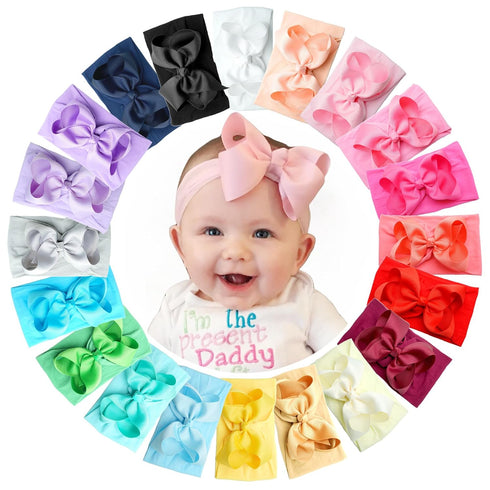 Yxiang 20PCS Baby Girl Bows Headbands, 4" Infant Bows Headbands Super Elastics Nylon Hairbands Cute Handmade Ribbon Bows for Babies Newborn Toddle...