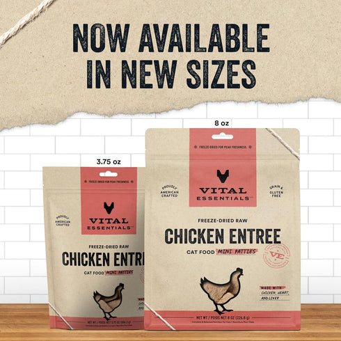 Vital Essentials Freeze Dried Raw Cat Food, Chicken Mini Patties Entree, 3.75 oz...