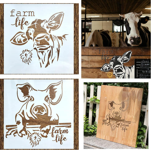 12 Pcs Farmhouse Sign Stencils, Farm Reusable Stencils, Large Farm Stencils Theme Painting, Farmhouse Stencils for Painting on Wood, Sunflower Ste...