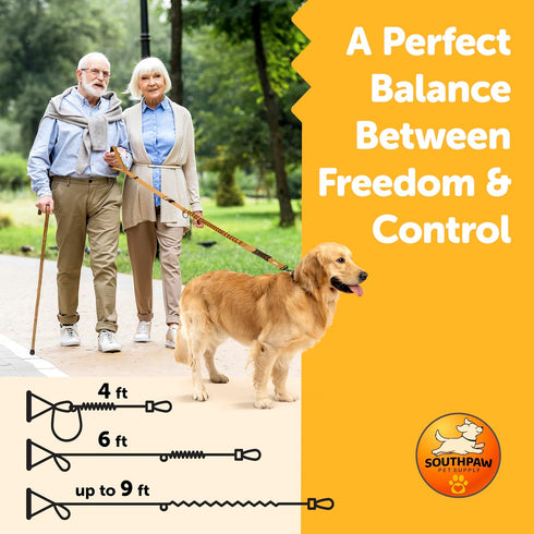 Shock Absorbing Bungee Dog Leash 4-7 ft. for Golden Retreivers with Seatbelt Buckle and Comfortable Padded Handle, Highly Reflective Extendable He...