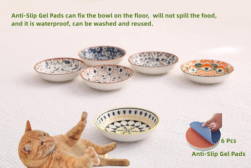 Cat Food Bowls Whisker Fatigue Cat Bowl 5.5 Inches Ceramic Cat Bowl Set of 6 Small Cat Dishes for Indoor Cats Shallow Cat Plates for Wet Food Cute...