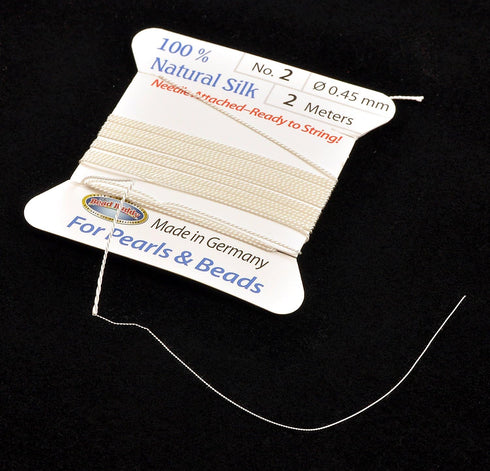 Bead Buddy 0.45mm Natural White Silk Cord Thread with Attached Needle - Ideal for Jewelry Making - 2m Long...