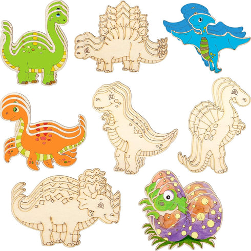 Jetec 24 Pieces Dinosaur Unfinished Wood Cutouts Animal Wooden Paint Crafts for Kids Dinosaur Birthday Party Supplies Home Decoration Ornament Sch...
