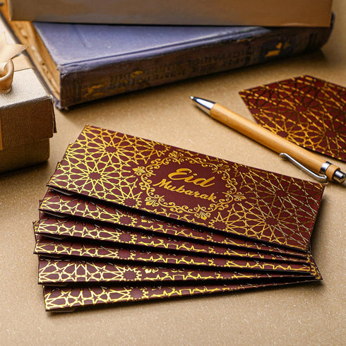 Sinmoe 36 Pcs Eid Mubarak Money Envelopes Bulk 6.7 x 3.2 inch Gold Foil Cash Gift Card Ramadan Lucky Cash Envelope Cash Set for Eid Holiday Curren...