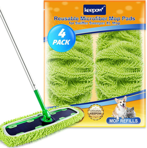 KEEPOW Reusable XL Mop Pads Compatible with Swiffer XL Sweeper, X-Large Dry Sweeping Cloths, Wet Mopping Cloths, Washable Microfiber XL Wet Pads R...